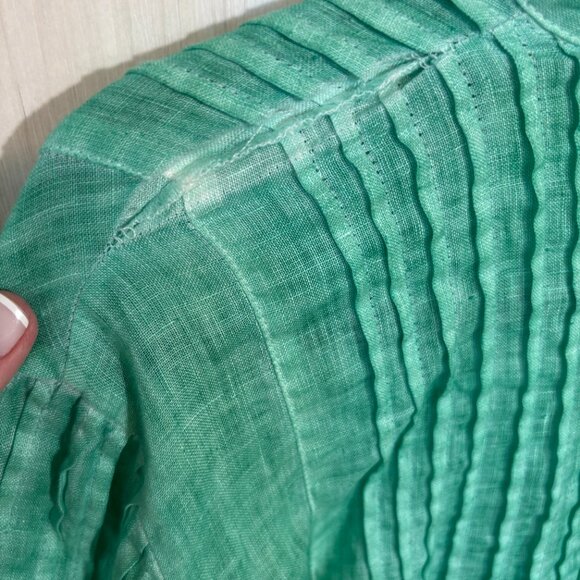 🌿 120% Lino Italian Linen Pintuck Tunic Top – Seafoam Green | Size M - Picture 3 of 6